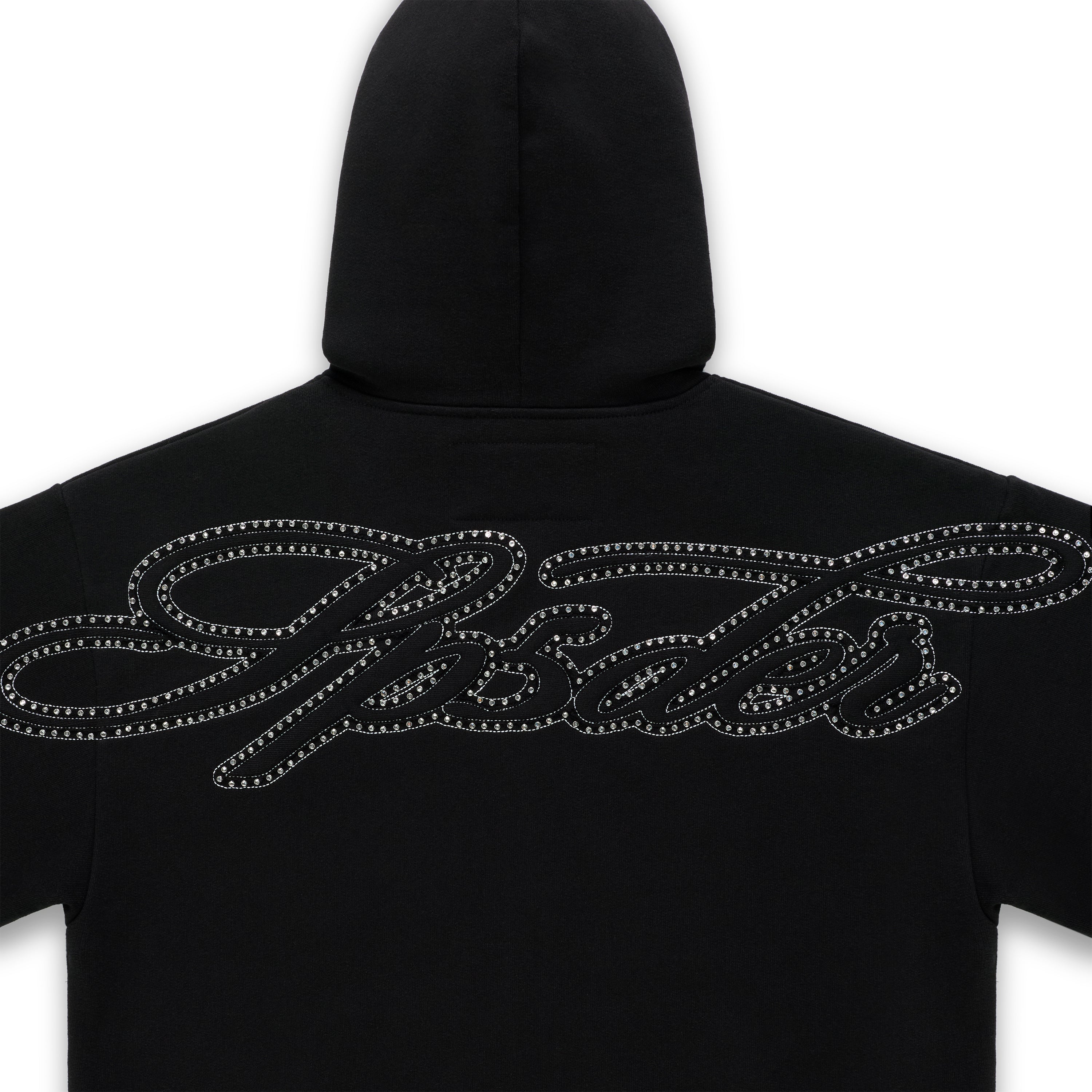 BLACK RHINESTONE SCRIPT ZIP HOODIE | SP5DER | KING SPIDER