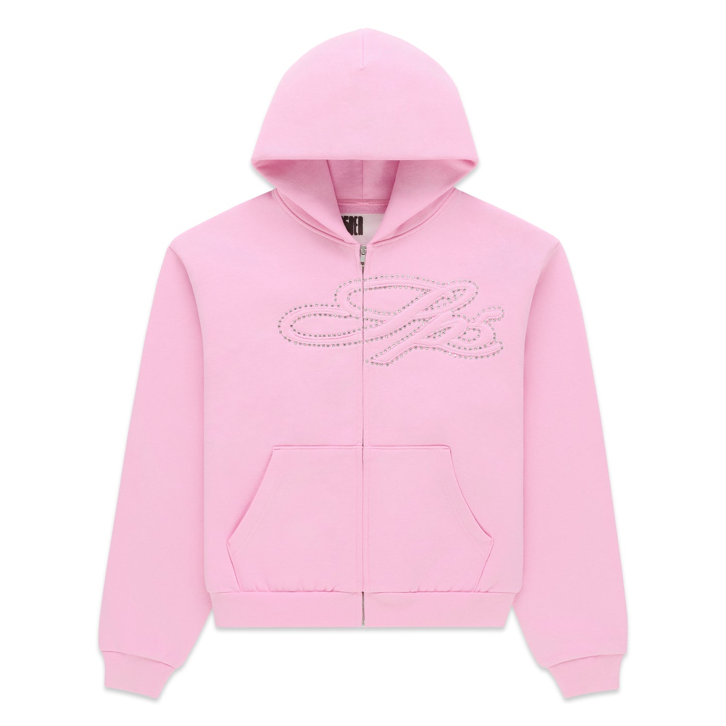 RHINESTONE SCRIPT ZIP HOODIE