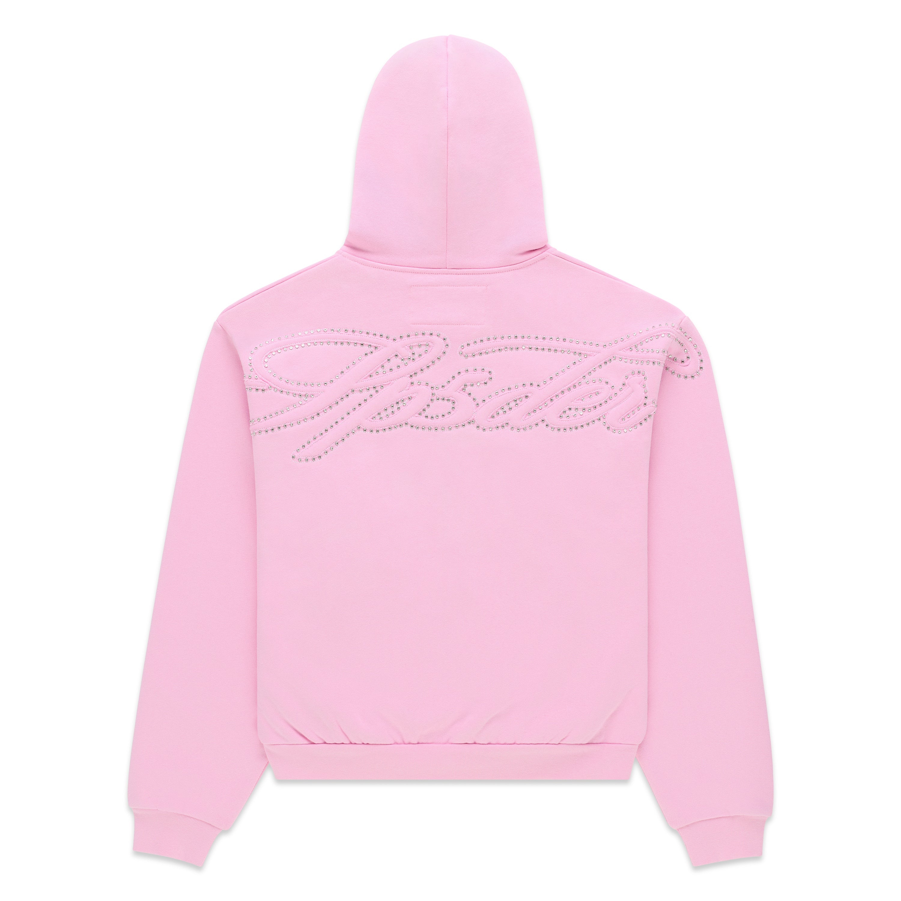 LIGHT PINK RHINESTONE SCRIPT ZIP HOODIE | SP5DER | KING SPIDER