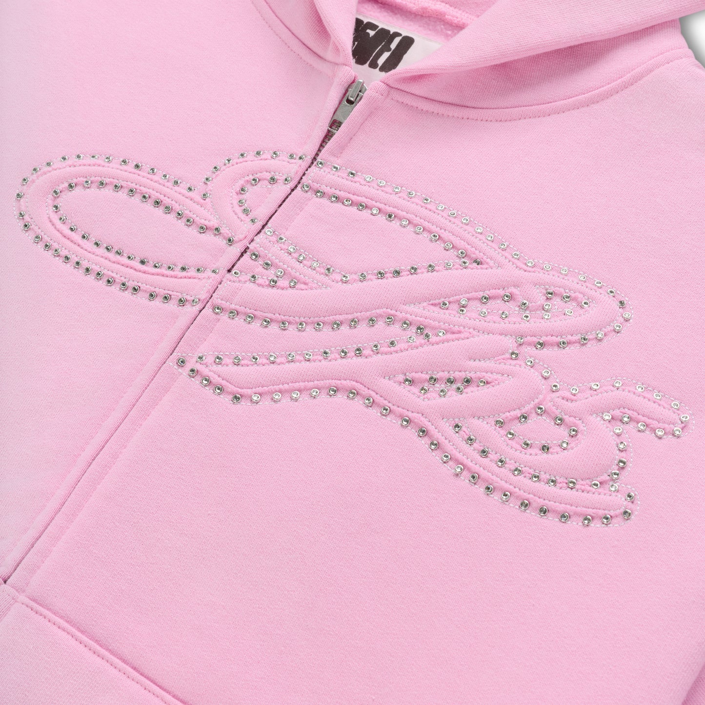 RHINESTONE SCRIPT ZIP HOODIE