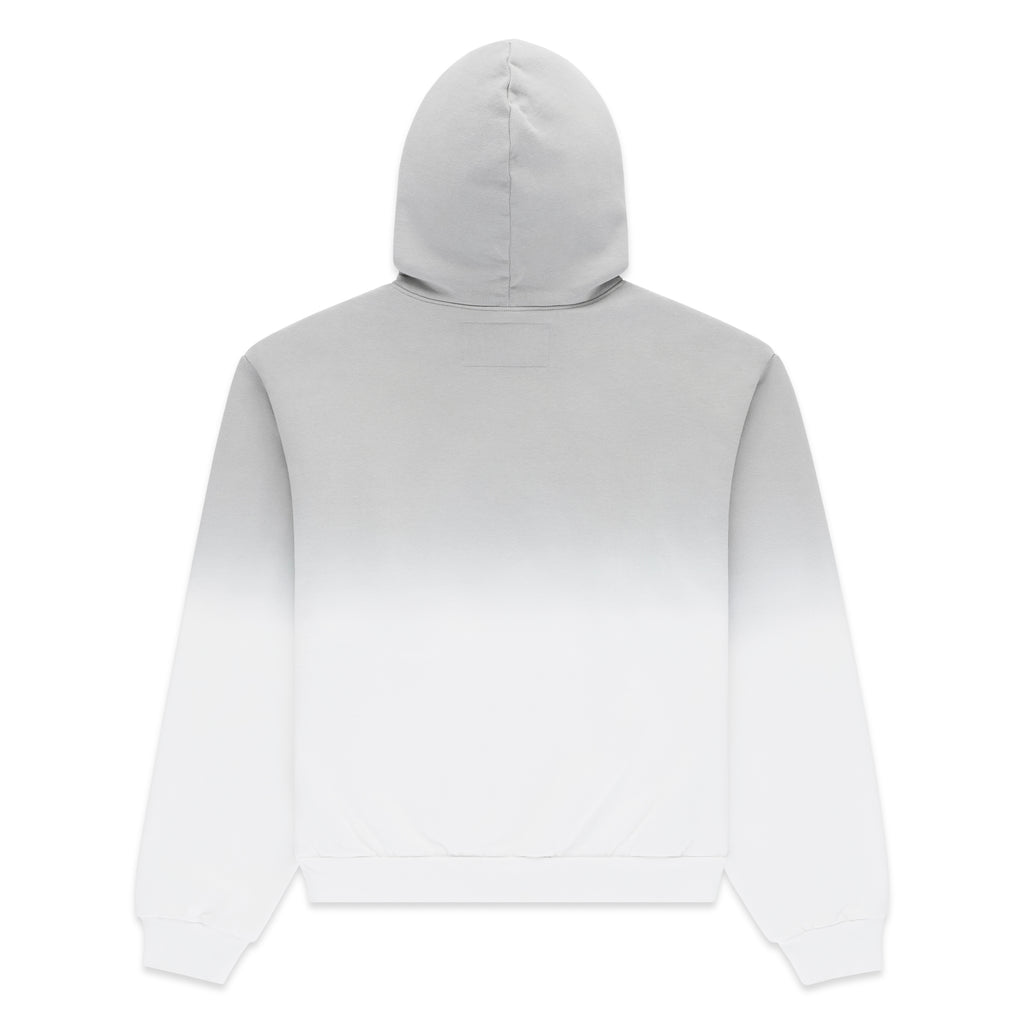 OG WEB Ombre Hoodie, 13oz cotton fleece, grey to white ombre design, ribbed cuffs and hem.