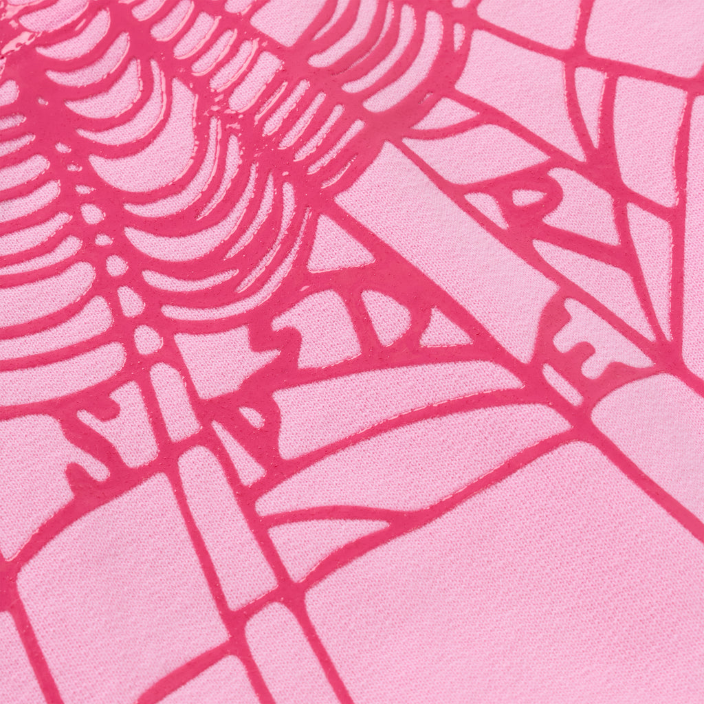 Pink OG WEB OMBRE HOODIE, 100% cotton fleece, with puff print web design.