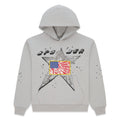 STAR GIRL HOODIE: Grey 100% cotton fleece hoodie with front graphic print, scattered stars, and kangaroo pocket.