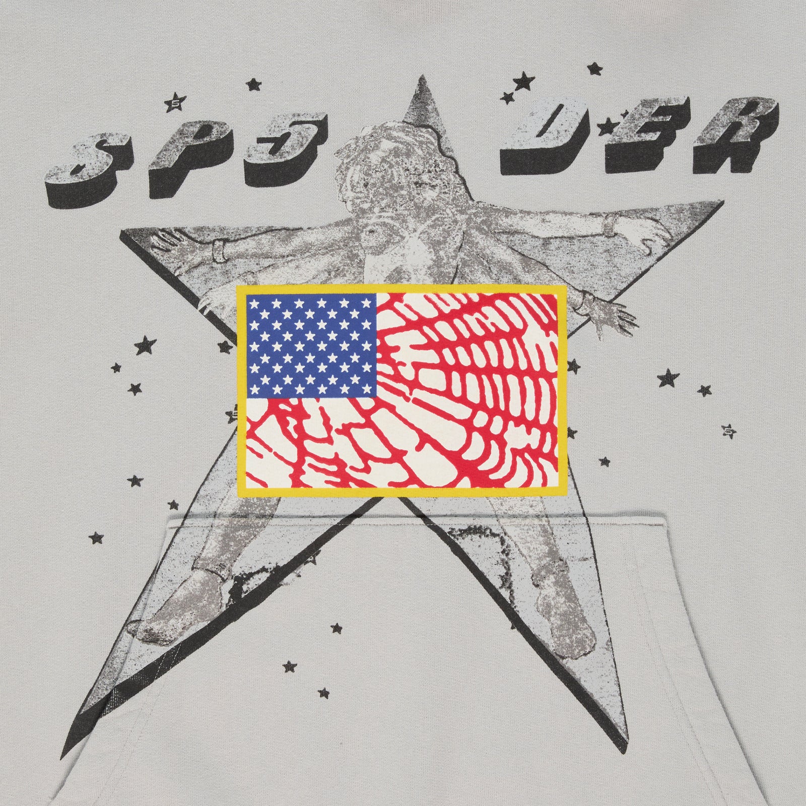 Light grey STAR GIRL HOODIE with large star graphic, "SPIDER" text, and scattered stars.