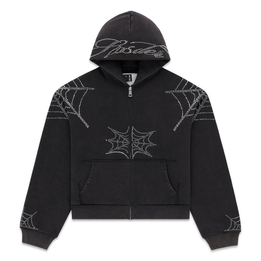 RHINESTONE WEB ZIP HOODIE