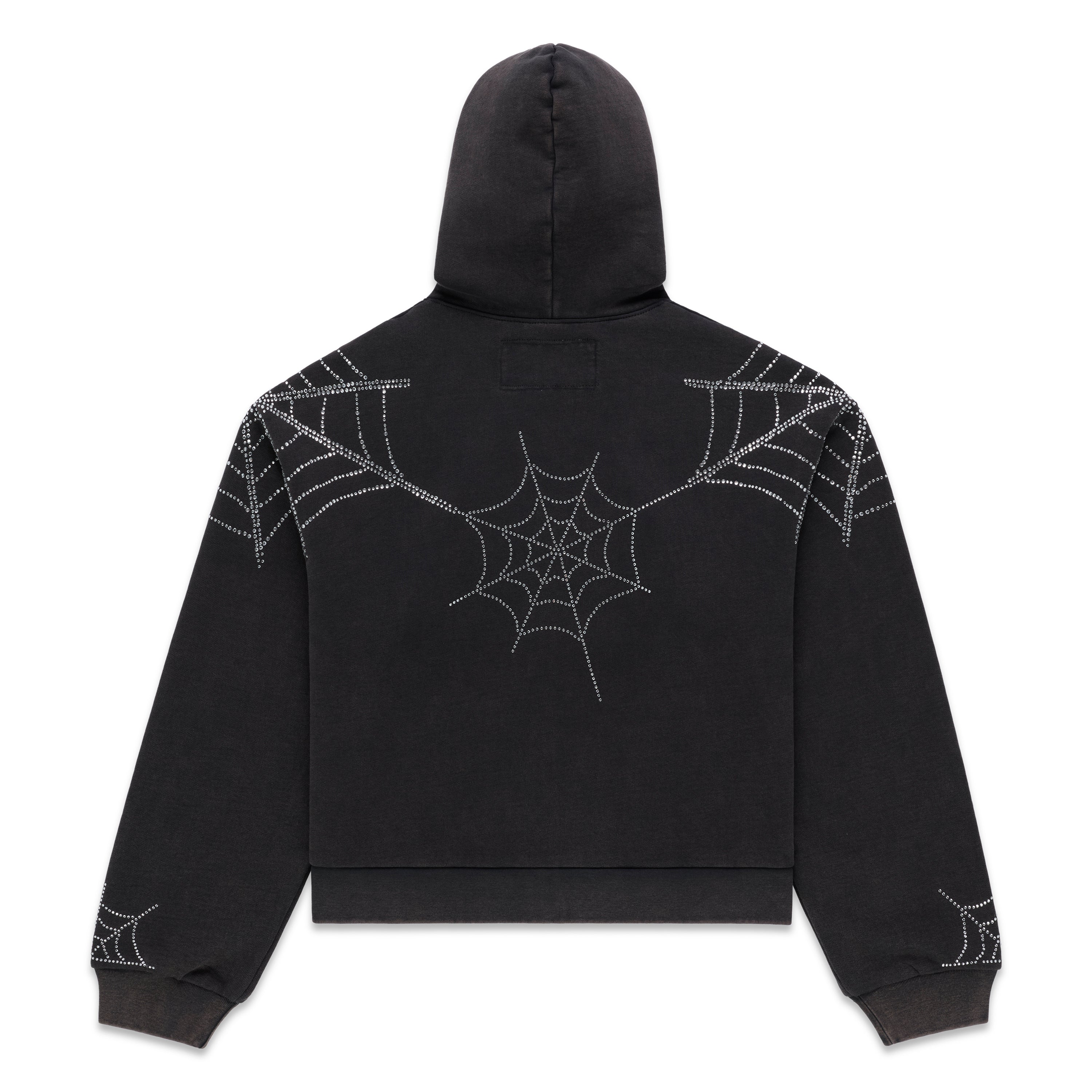 BLACK RHINESTONE WEB ZIP HOODIE | SP5DER | KING SPIDER
