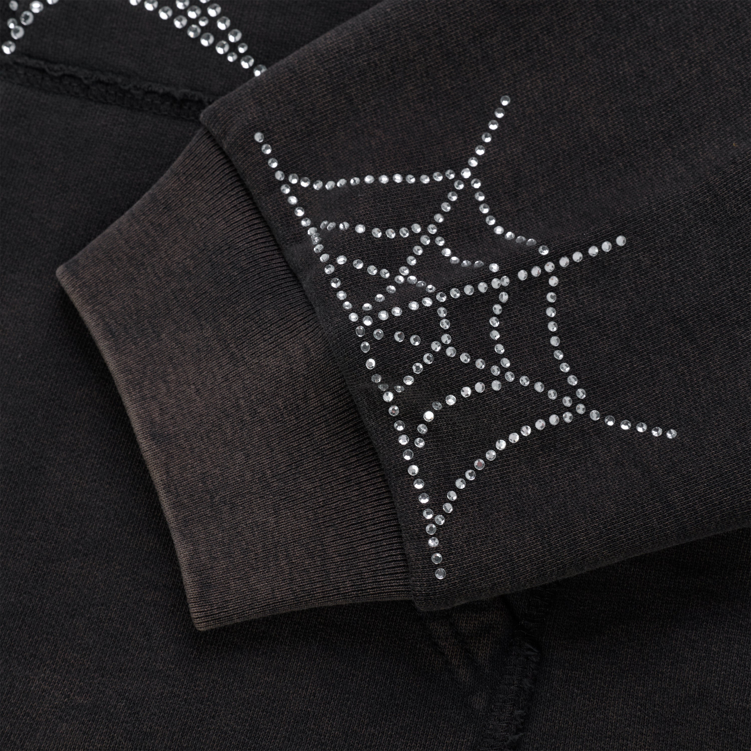 BLACK RHINESTONE WEB ZIP HOODIE | SP5DER | KING SPIDER