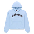 Light blue cotton fleece zip hoodie with "spider" logo embellished with mixed metal studs.