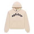 Cream 13oz cotton fleece zip hoodie with "sp5der" logo appliqué embellished with mixed metal studs.