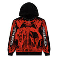 Black and red JP5 Moto Hoodie with painted moto design, full zipper, kangaroo pocket, ribbed cuffs and waistband.