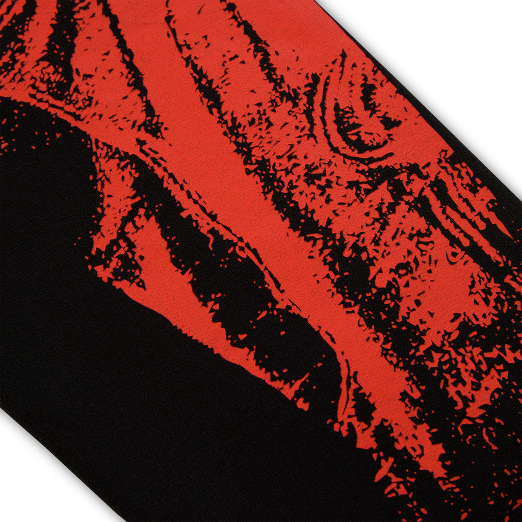Black 13oz cotton fleece JP5 Moto Hoodie with a vibrant red painted moto design.