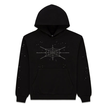 BLACK RHINESTONE SILK HOODIE