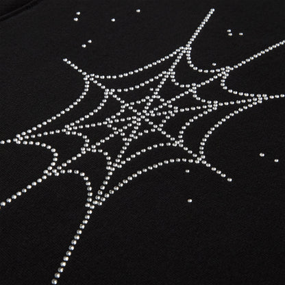 BLACK RHINESTONE SILK HOODIE