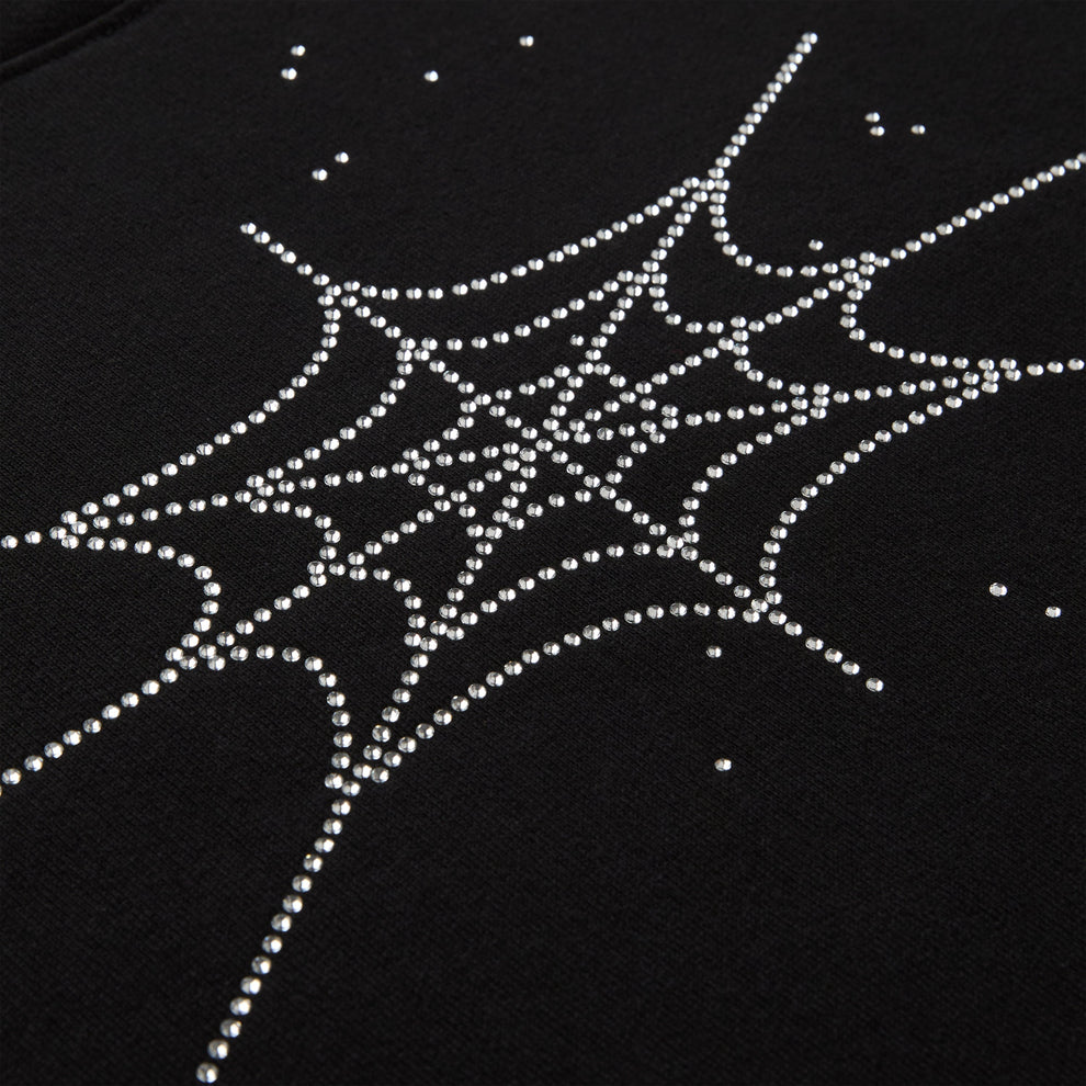 BLACK RHINESTONE SILK HOODIE