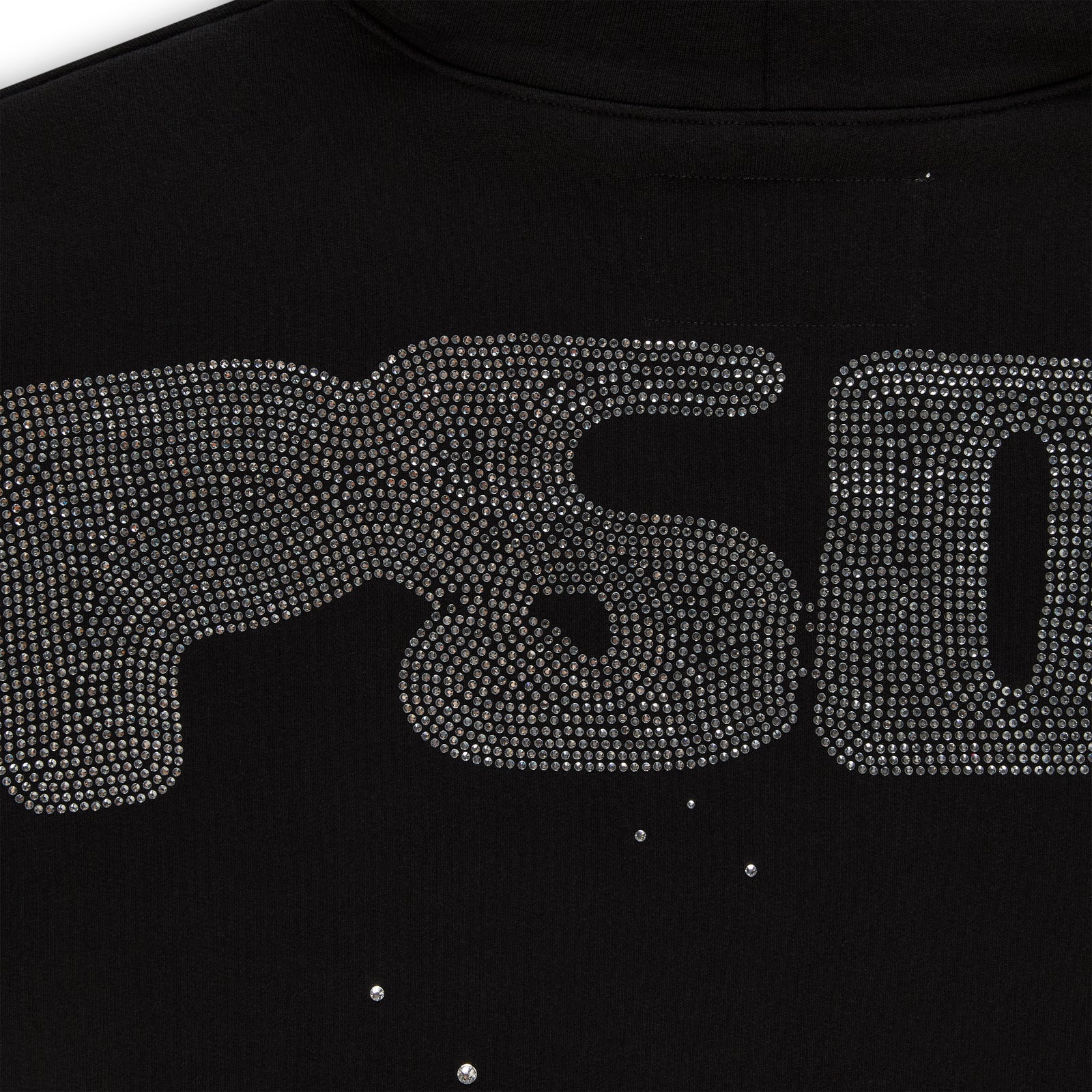 BLACK RHINESTONE SILK HOODIE