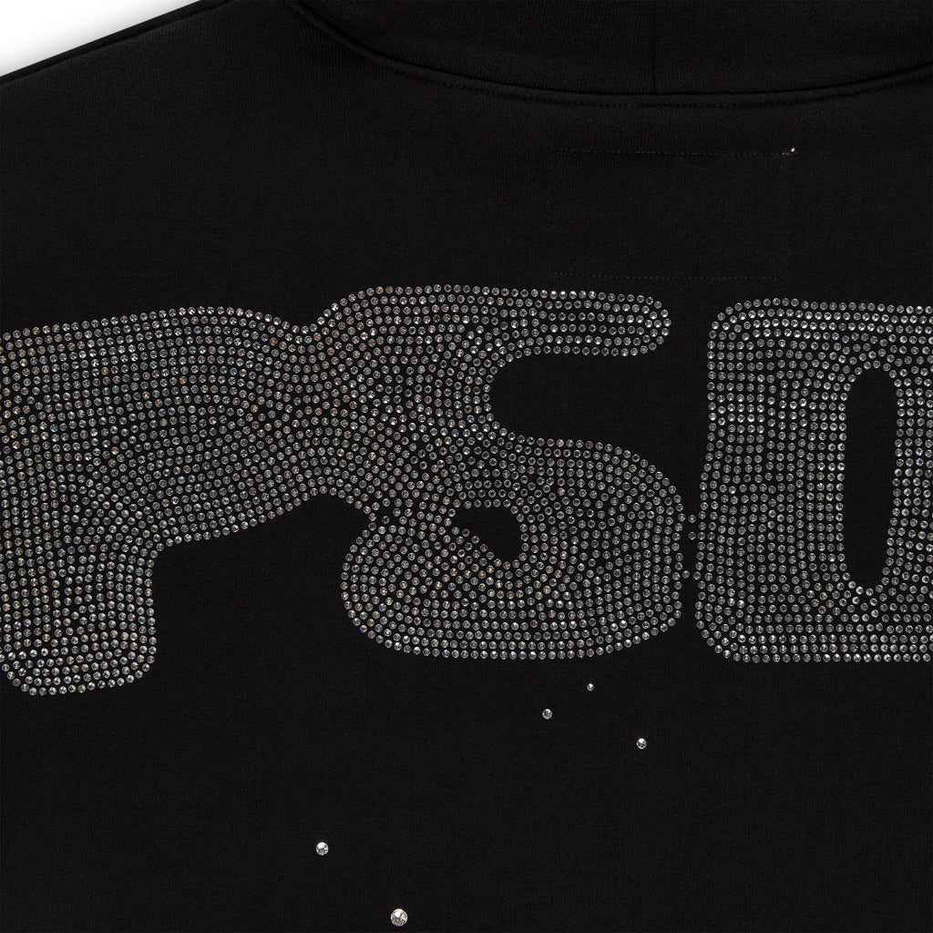 BLACK RHINESTONE SILK HOODIE