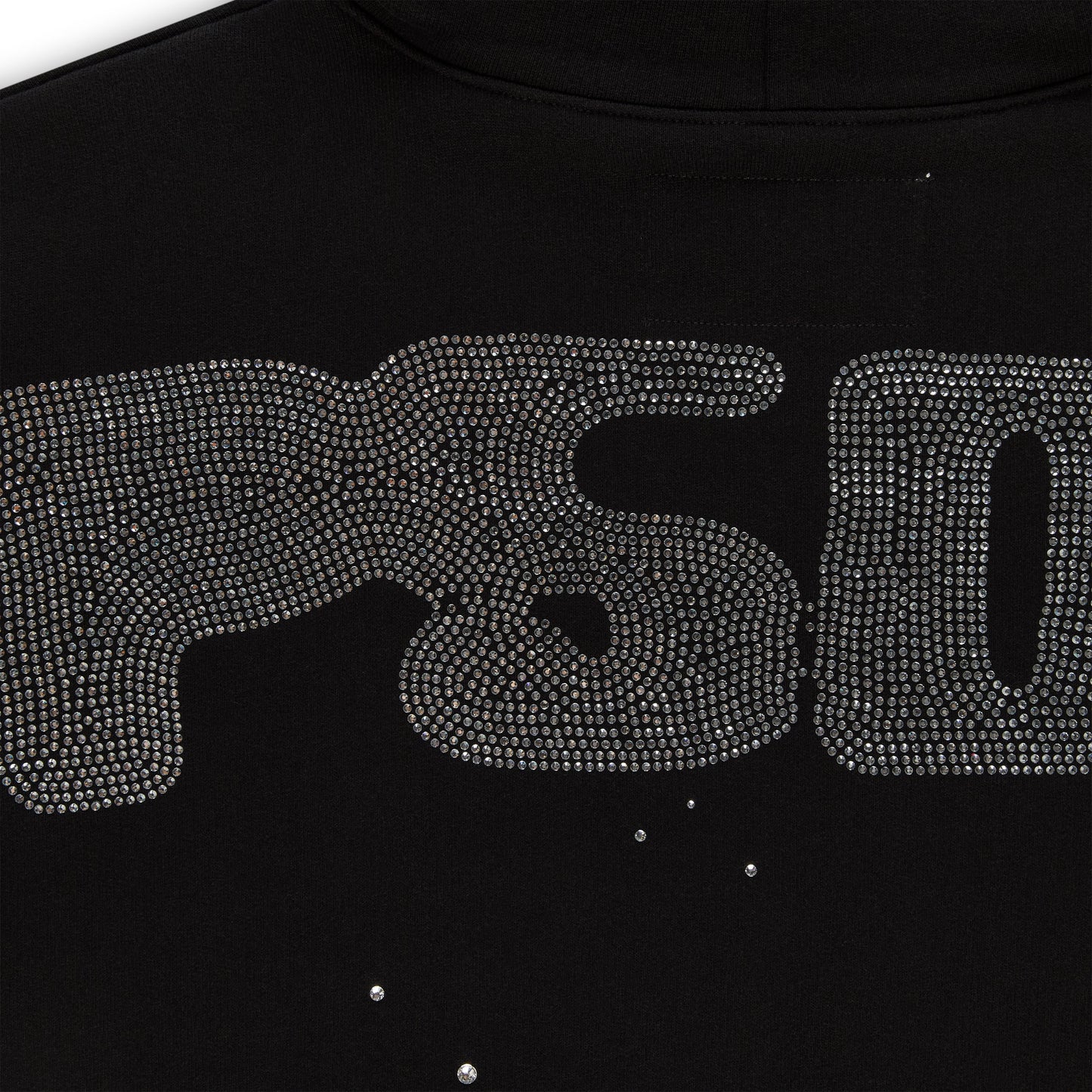 BLACK RHINESTONE SILK HOODIE