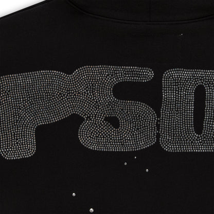 BLACK RHINESTONE SILK HOODIE