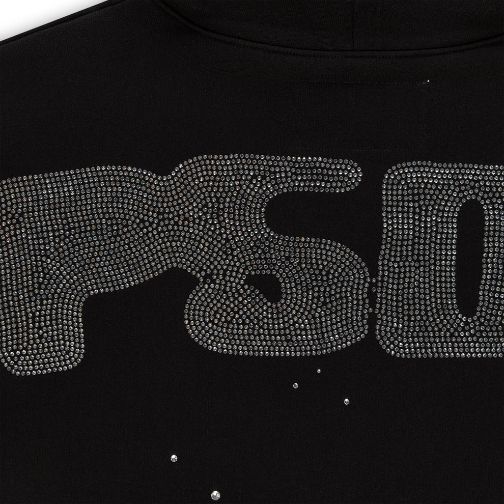 BLACK RHINESTONE SILK HOODIE