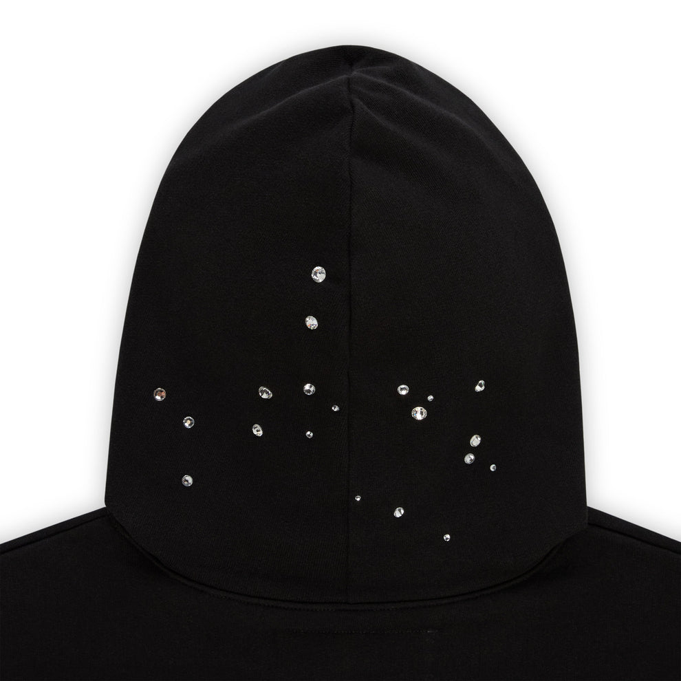 BLACK RHINESTONE SILK HOODIE
