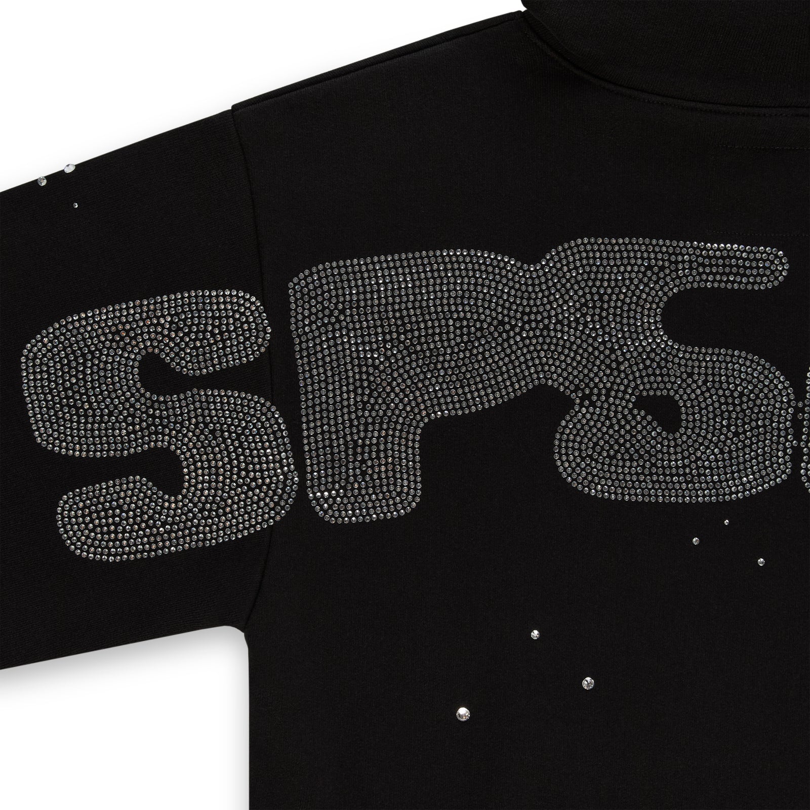 BLACK RHINESTONE SILK HOODIE