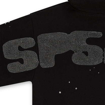 BLACK RHINESTONE SILK HOODIE