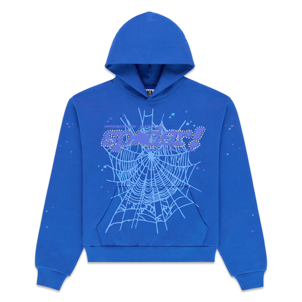 Sp5der Rinestone BLUE RHINESTONE PUNK V2 HOODIE | SP5DER | KING SPIDER