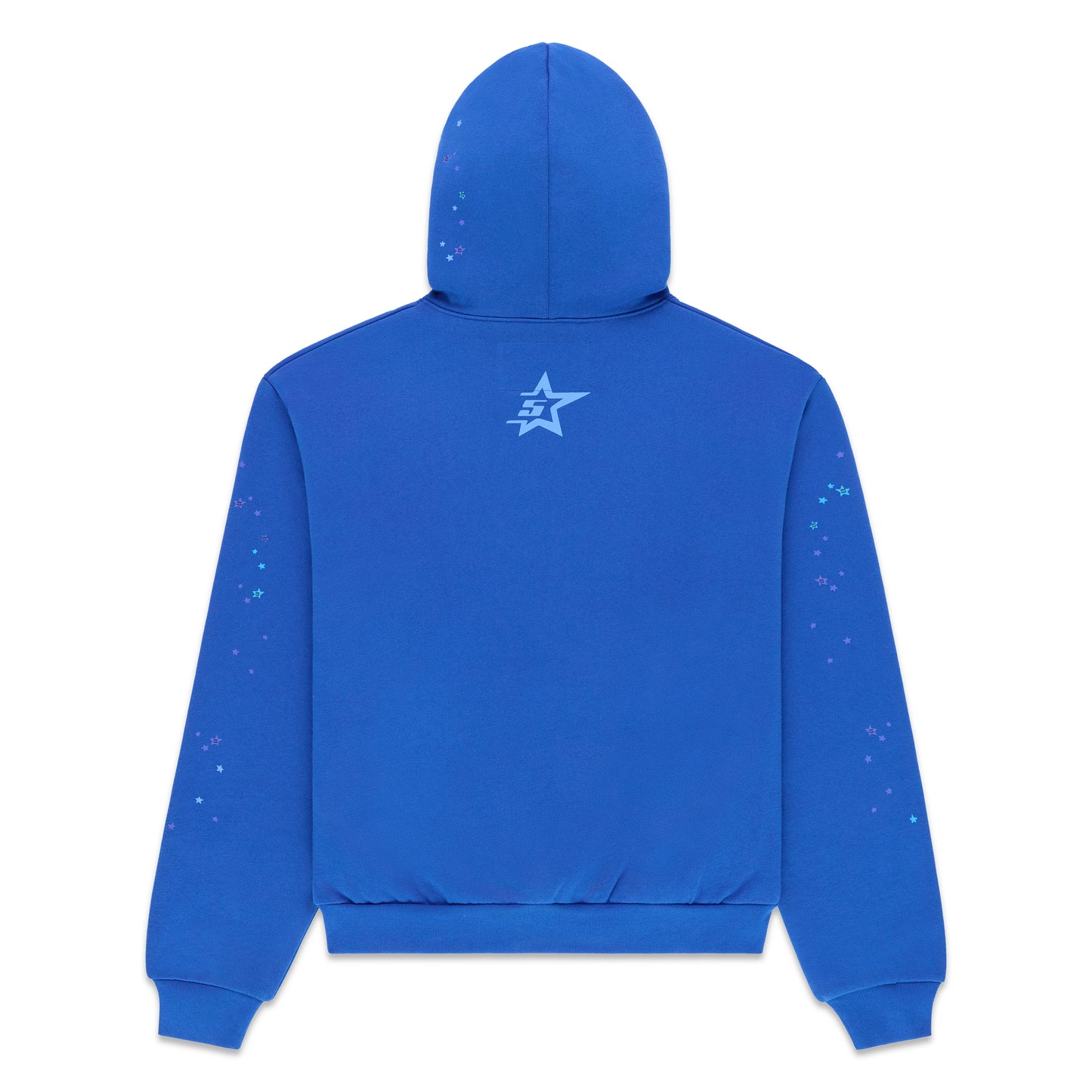 Blue RHINESTONE PUNK V2 HOODIE with a large star logo on the back and small stars on the sleeves.
