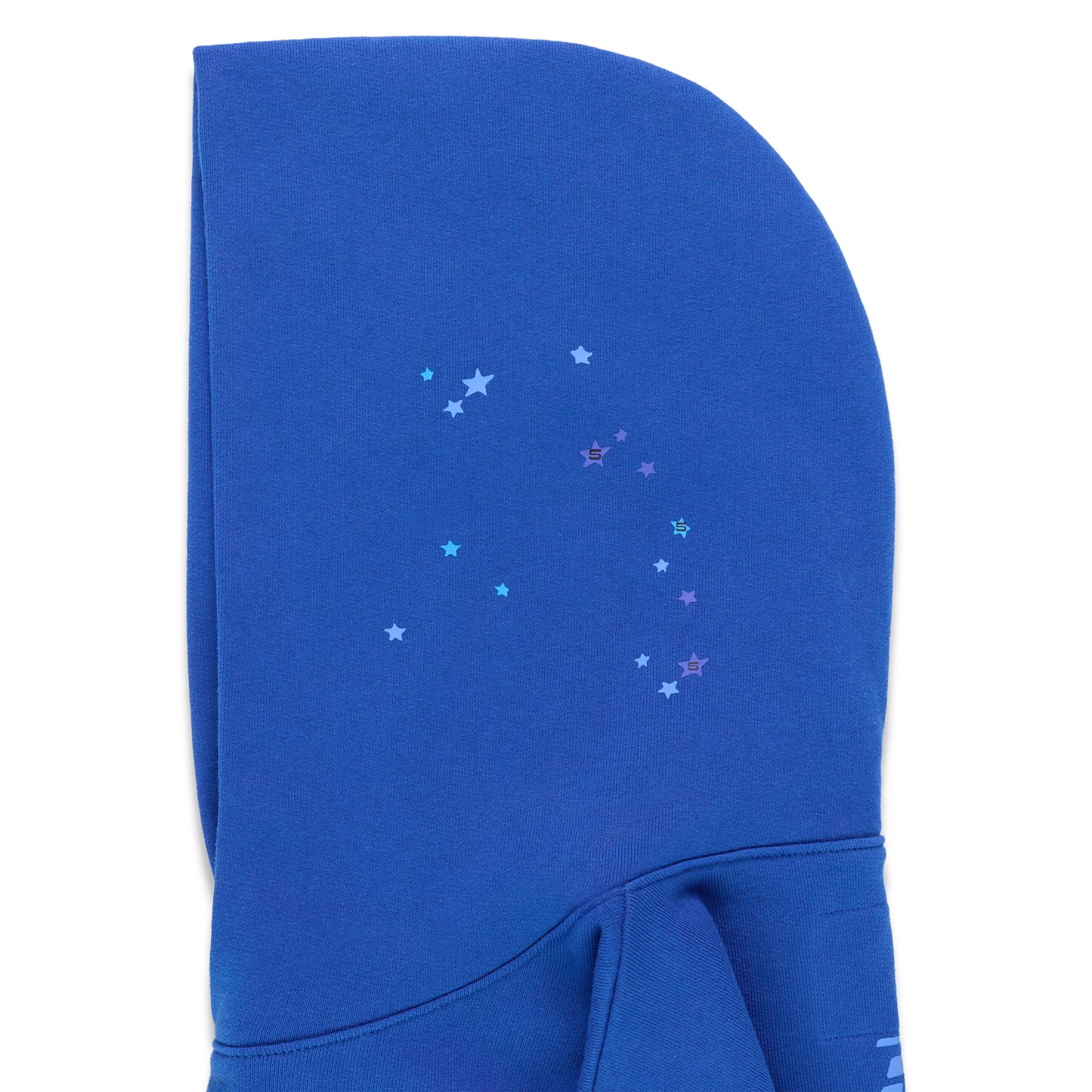 Blue RHINESTONE PUNK V2 HOODIE hood with scattered purple and blue star rhinestones.