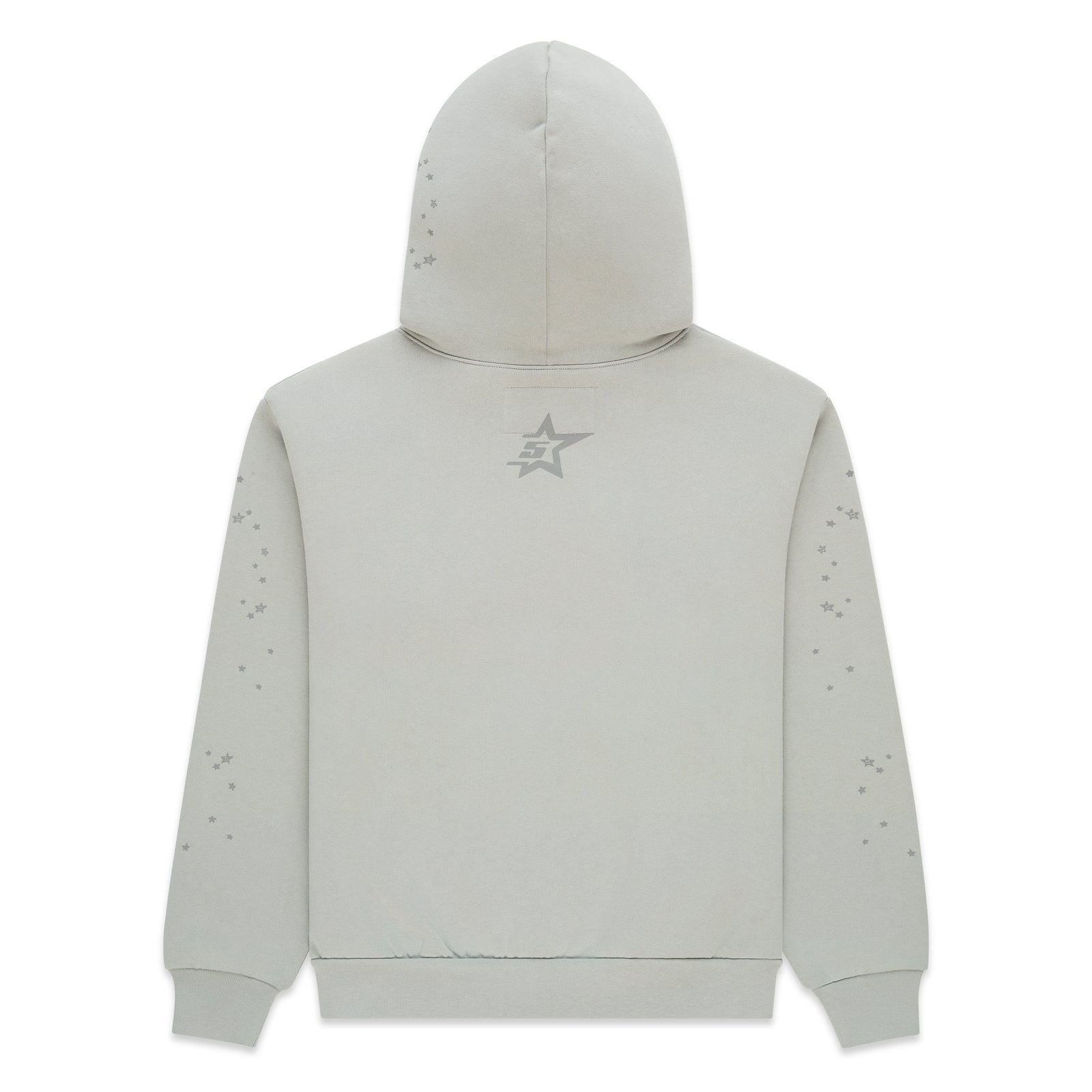 TONAL PUNK V2 HOODIE, light grey 100% cotton fleece with subtle scattered star print and back star logo.