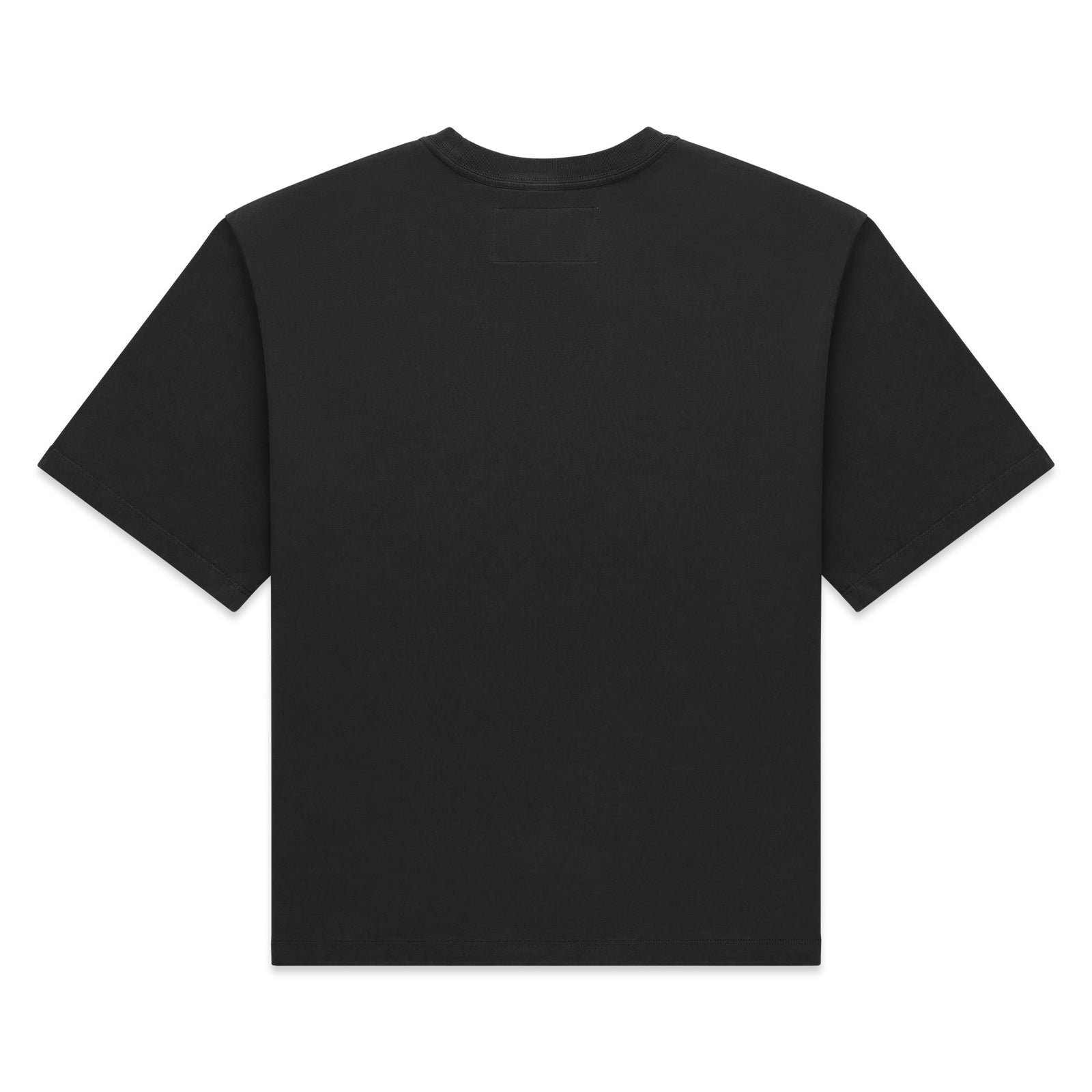 Black 100% cotton lightweight tee, back view.