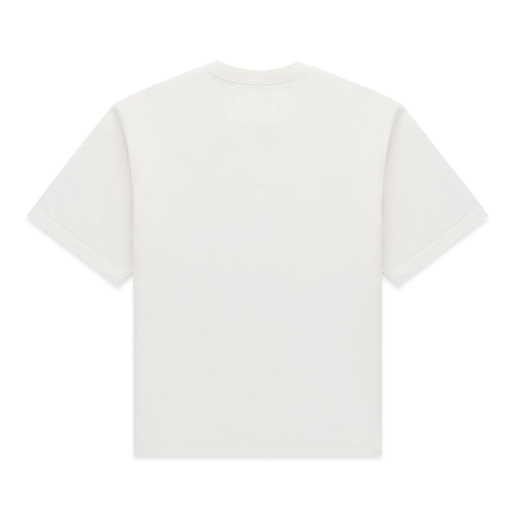 Back view of a plain white 100% cotton lightweight tee with a standard fit.