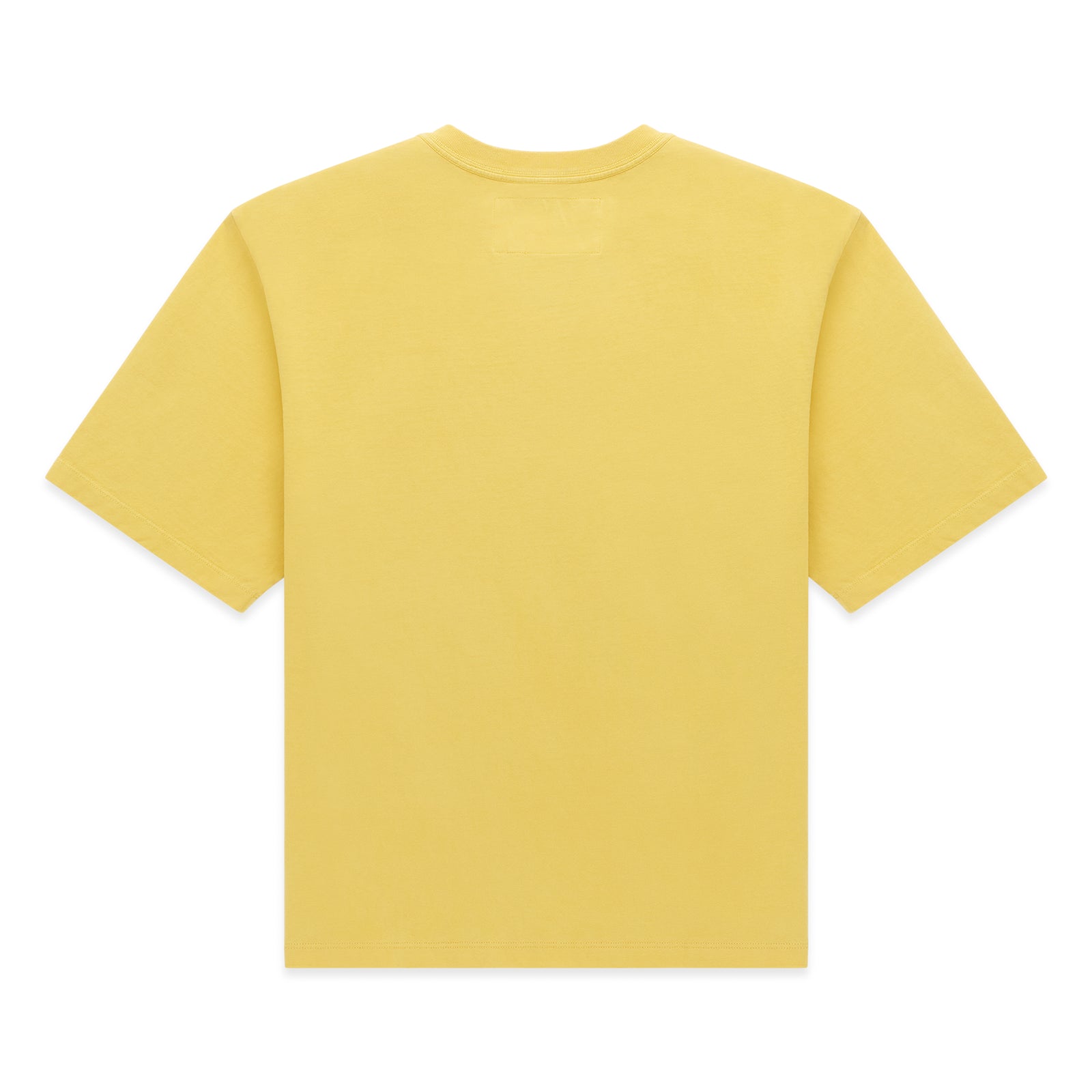 Back view of a plain, standard fit, lightweight yellow 100% cotton Infantry Tee.