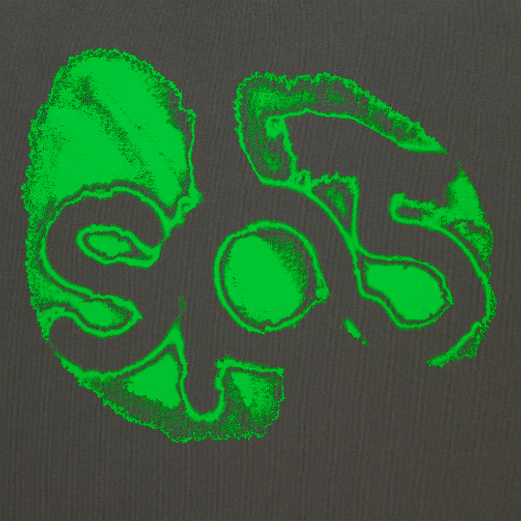 Dark gray cotton tee with a bright neon green fingerprint graphic.
