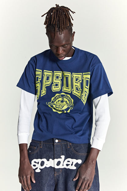 DARK NAVY CAMPUS TEE ON MODEL