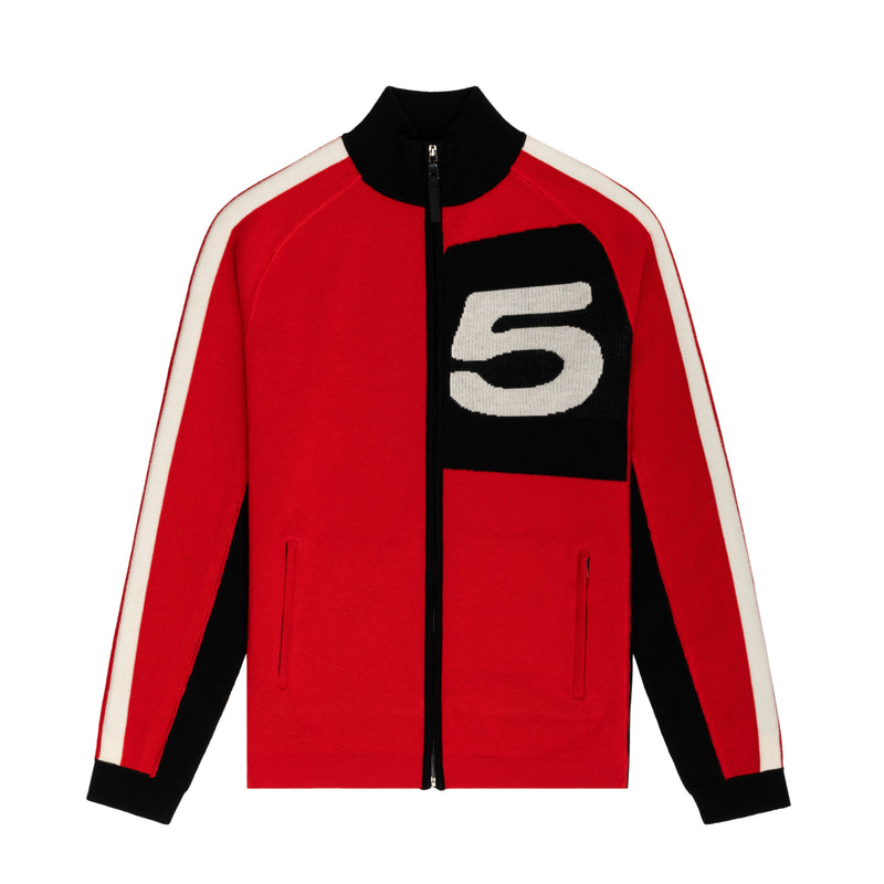 RED KNIT 5 TRACK JACKET