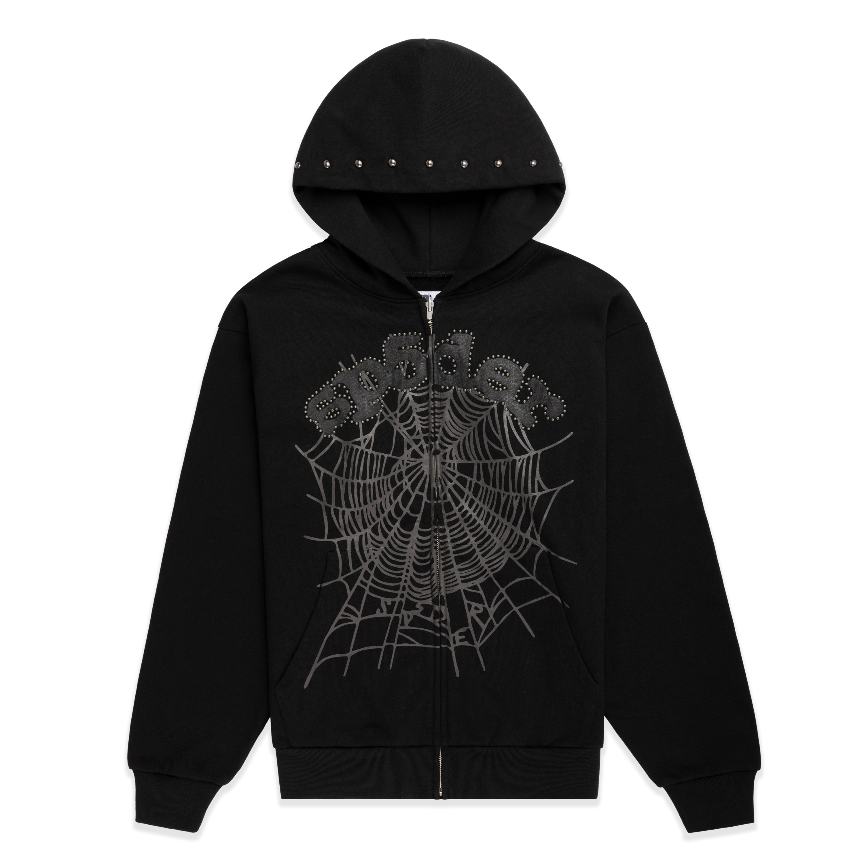BLACK OG WEB STUDDED ZIP HOODIE | SP5DER | KING SPIDER