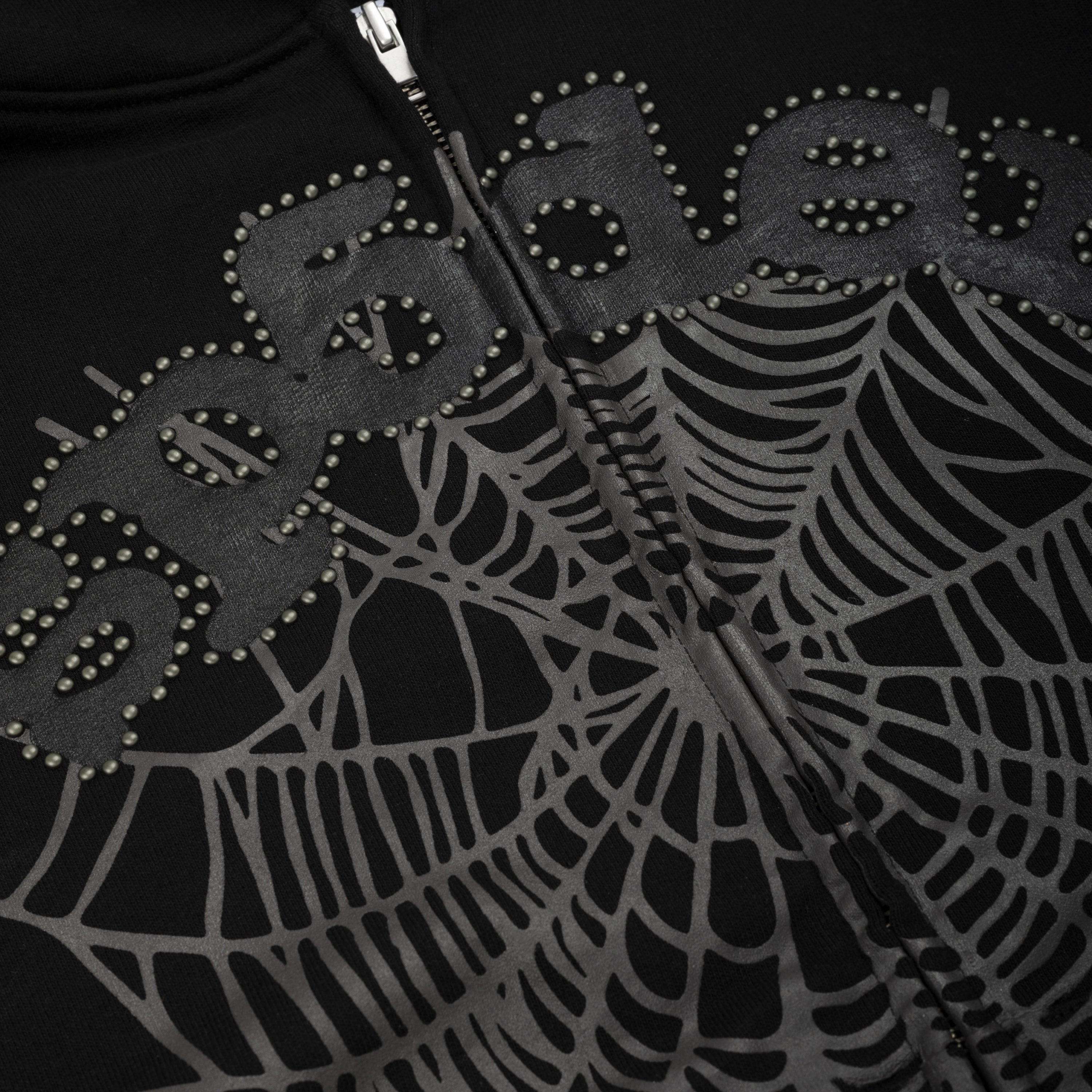 BLACK OG WEB STUDDED ZIP HOODIE | SP5DER | KING SPIDER