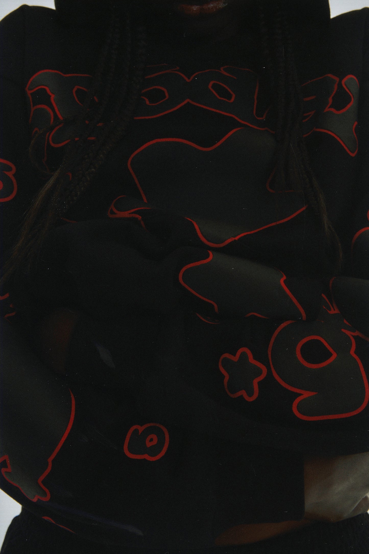 BLACK BELUGA OUTLINE HOODIE ON MODEL