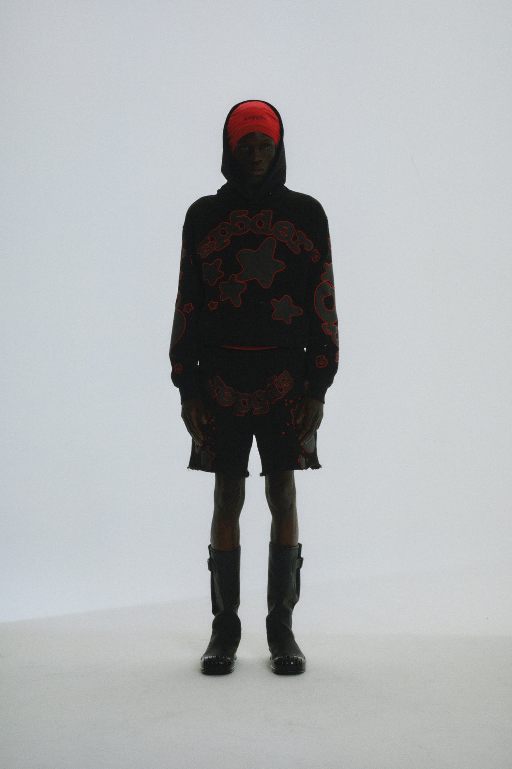 BLACK BELUGA OUTLINE HOODIE ON MODEL