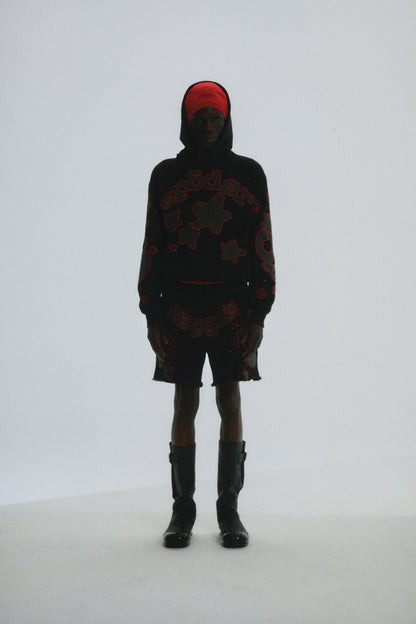 BLACK BELUGA OUTLINE HOODIE ON MODEL