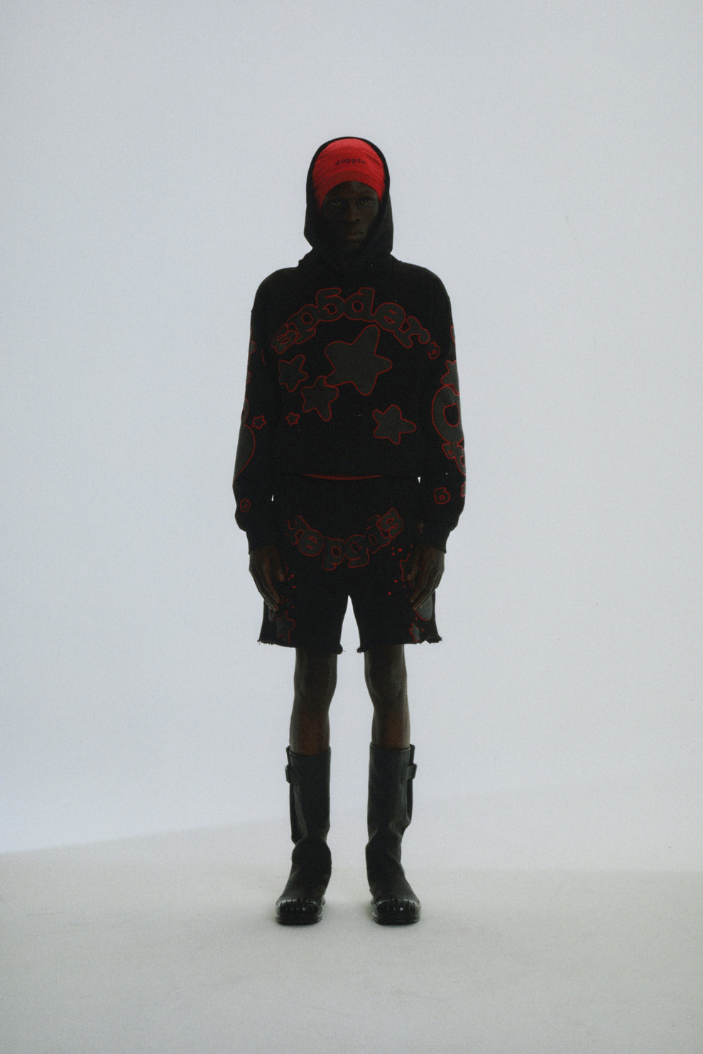 BLACK BELUGA OUTLINE HOODIE ON MODEL