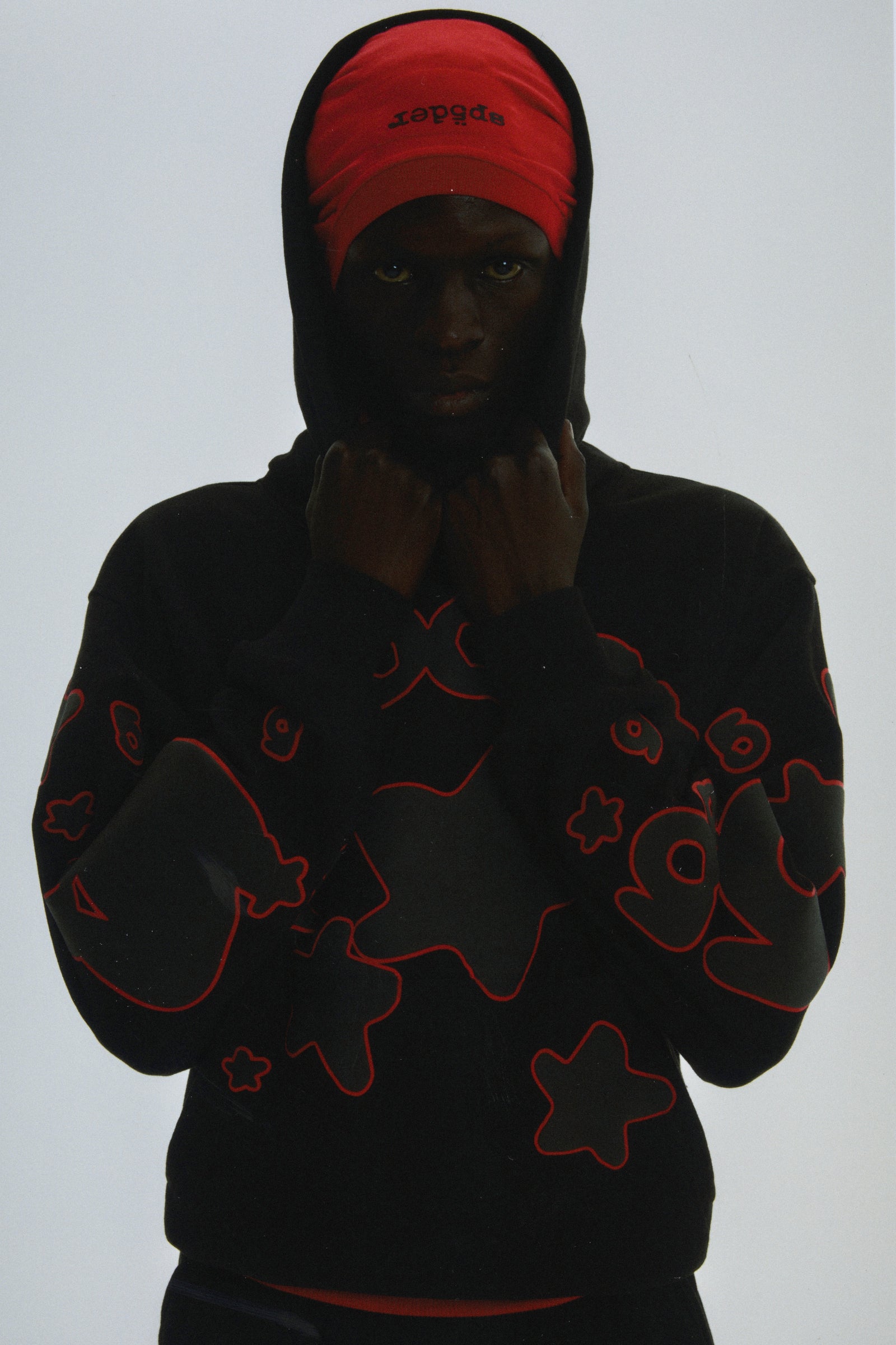 BLACK BELUGA OUTLINE HOODIE ON MODEL