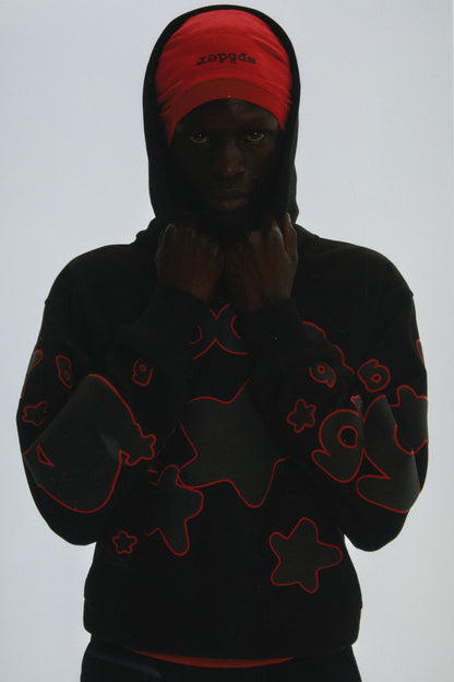 BLACK BELUGA OUTLINE HOODIE ON MODEL