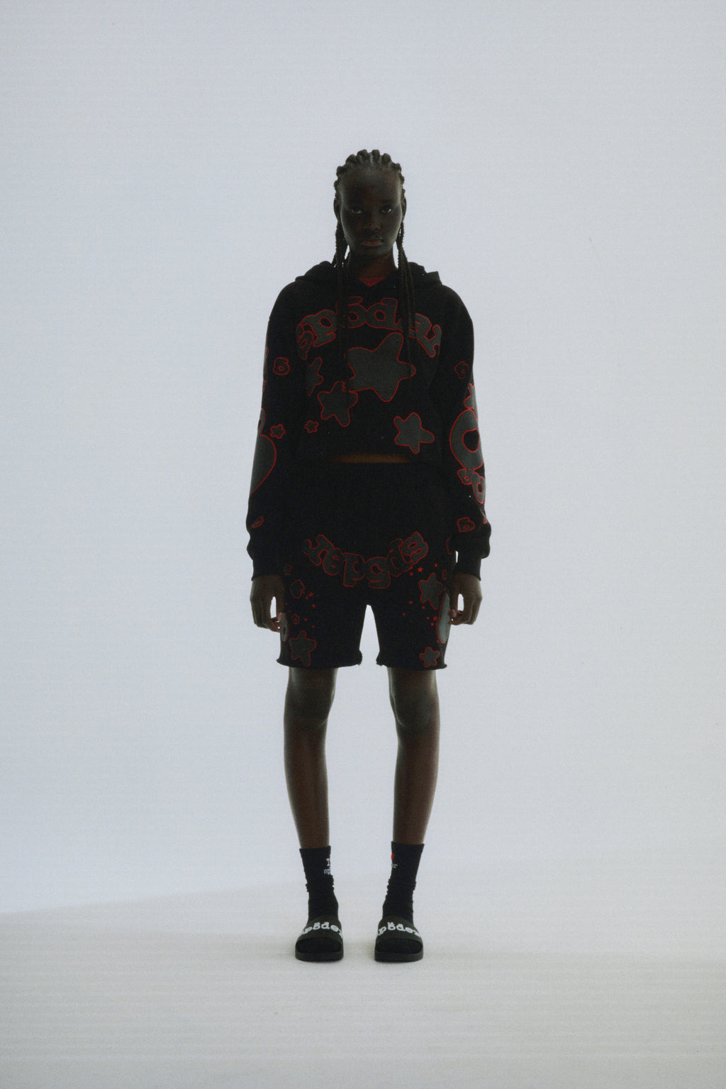 BLACK BELUGA OUTLINE HOODIE ON MODEL