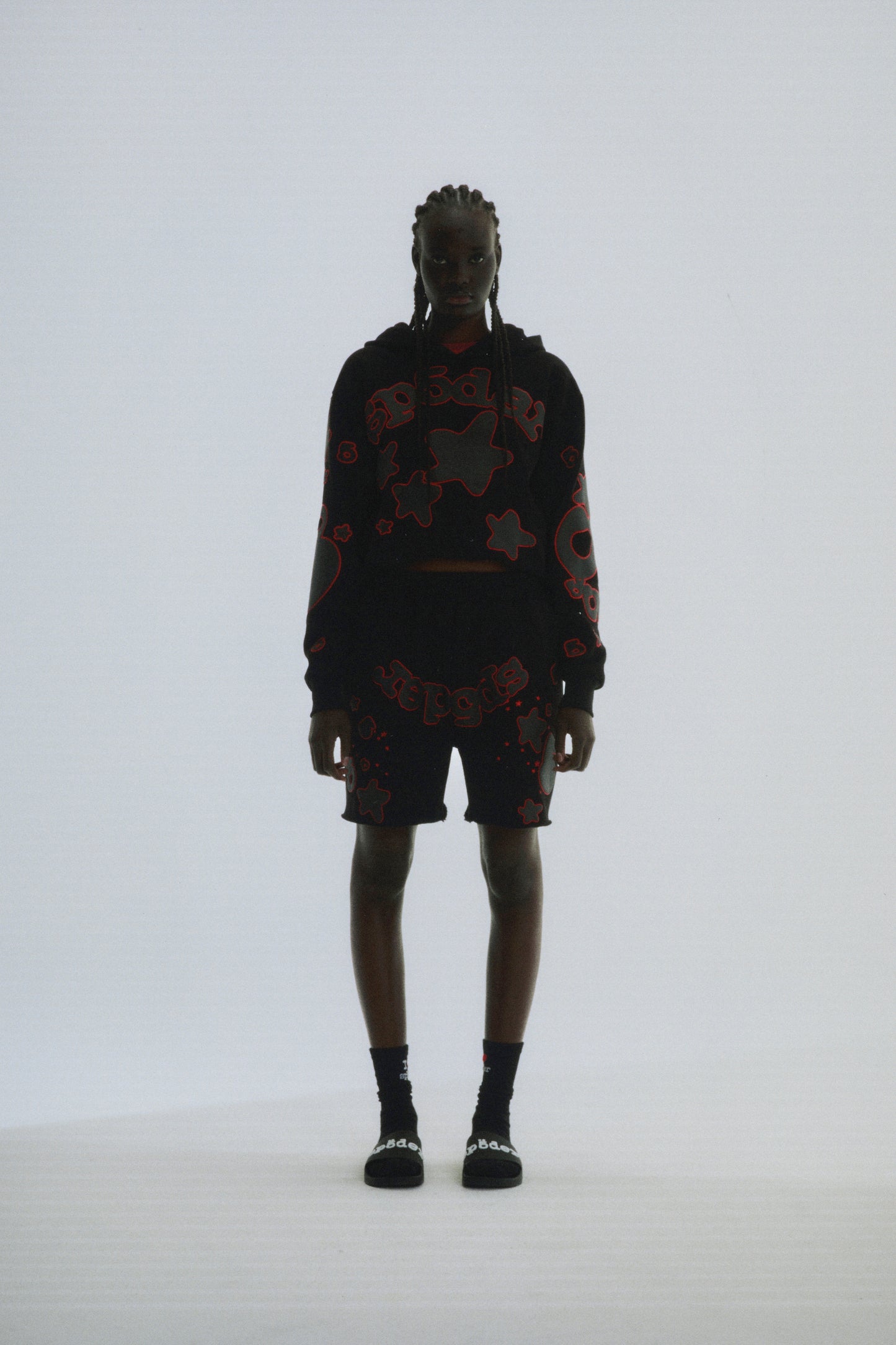 BLACK BELUGA OUTLINE HOODIE ON MODEL