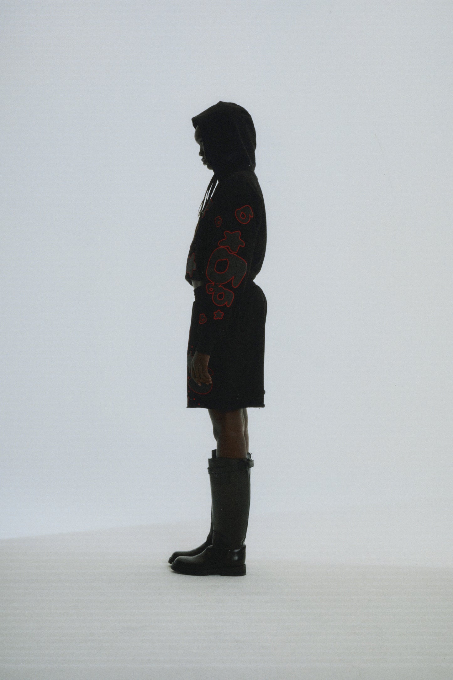 BLACK BELUGA OUTLINE HOODIE ON MODEL
