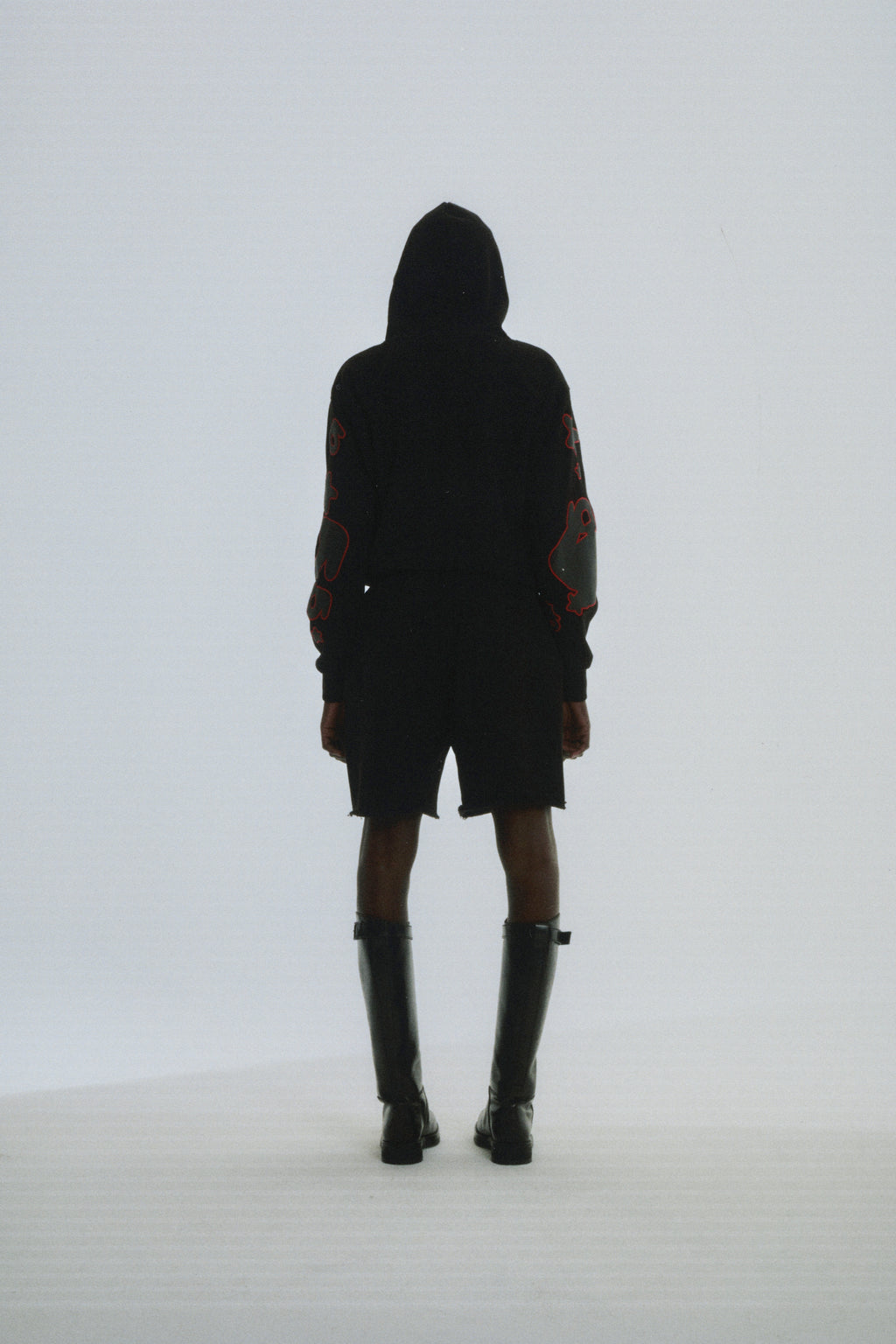 BLACK BELUGA OUTLINE HOODIE ON MODEL