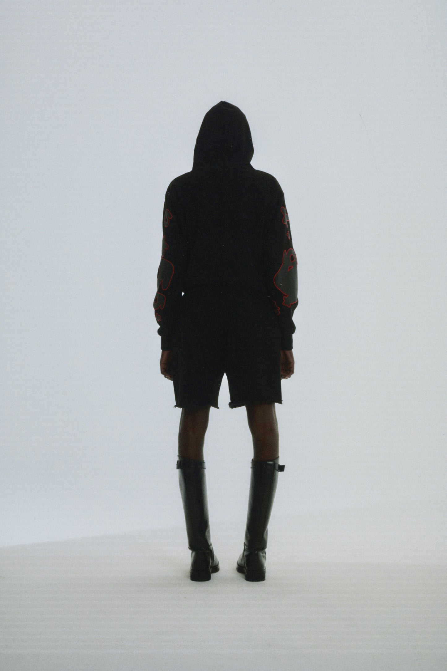 BLACK BELUGA OUTLINE HOODIE ON MODEL