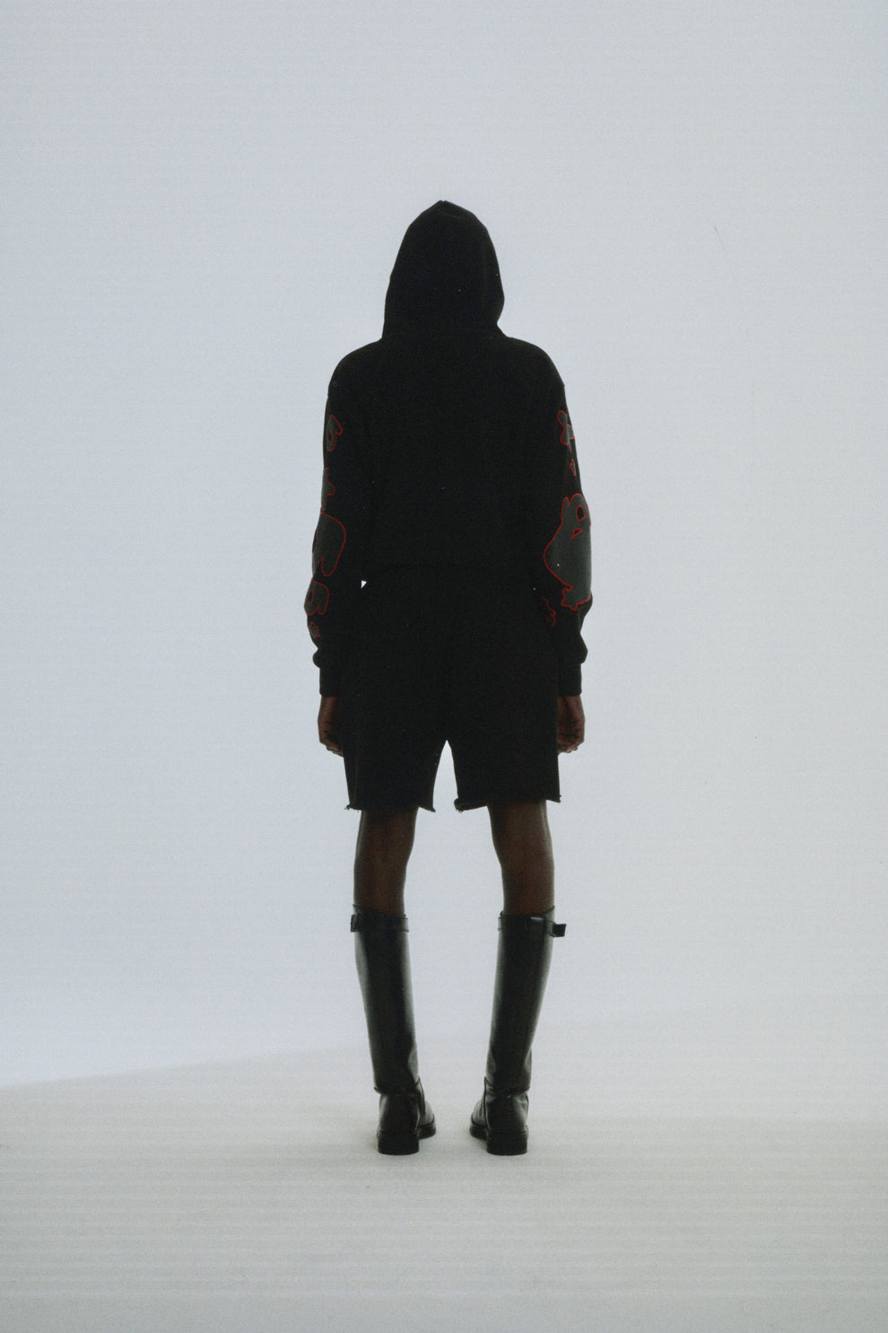 BLACK BELUGA OUTLINE HOODIE ON MODEL